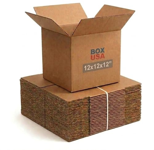 BOX USA Cube Shipping Boxes 12L x 12W x 12H (25-Pack) - Corrugated Cardboard Box for Moving, Mailing, Packing, Packaging and Storage