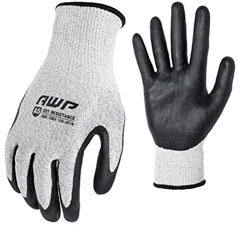 AWP ANSI A5 Cut Resistant Coated Multi-Use Work Gloves for Men and Women, Industrial-Grade Protection, Large
