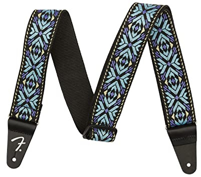 Fender Pasadena Woven Guitar Strap, 2 wide Polyester with Nylon Backing and Leather Ends, Blue Snowflake