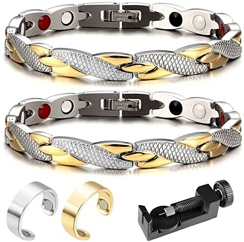 Bracciale Magnetico 2 Pezzi Elegante Terapia Fit Plus Anti-Fatica Braccialetti Dimagranti Anello Drenaggio Linfatico Migliorare Circolazione Sanguigna
