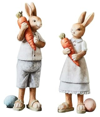 Loberon Hase 2er Set Gimont, handbemaltes Häschen-Paar, detailverliebt gestaltet, nostalgischer Charme, Osterhasen, Ostern, Osterdeko, Osterfiguren, Polyresin, bunt
