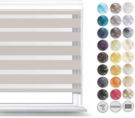 Premium Rollos für Fenster Ohne Bohren I Doppelrollo Klemmfix Ohne Bohren I Fenster Rollos für Innen I Rollo 45x120cm - Grau-Braun