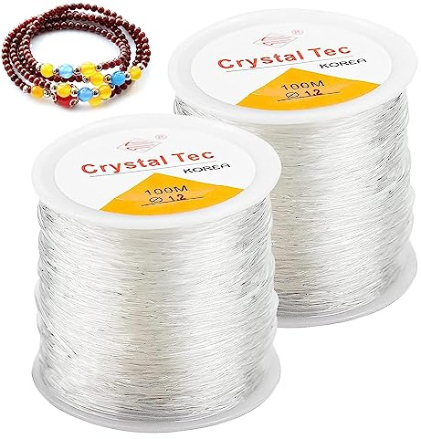 Cordón elástico elástico, 2 rollos de hilo transparente de 1,2 mm, para joyas, cordón de perlas para pulsera, bandas de goma, hilo de nailon para joyas, pulseras, manualidades (200 metros)