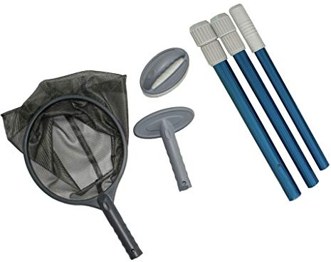 WATERBELINE Set di pulizia professionale per piscina con maglia fine, spazzola in spugna, tubi in alluminio, per piscina