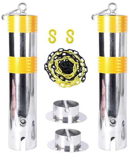 Parkpfosten reflektierendes Klebeband, 5 m Absperrkette und 2 Stück Parkpoller für Einfahrten, Edelstahl-Parksperre mit Aufhängering