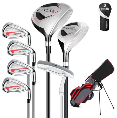 XDriveMax Komplettes Golfschläger Set Herren,8 Teilige Golf Set rechtshändig,Inklusive Stand Bag mit Regenhaube,3# Fairway Wood mit Head Covers, 5# Hybrid, 5#, 7#, 9# S# Eisen und Putter