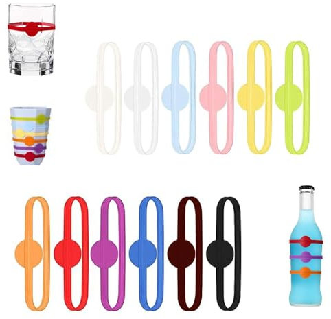 Segnabicchieri Silicone,12 Pezzi Segna Bicchieri Calici,Identificatore Del Bicchiere di Vino,Riutilizzabili Segnabicchieri Per Varie Tazze,Forniture per Decorazioni