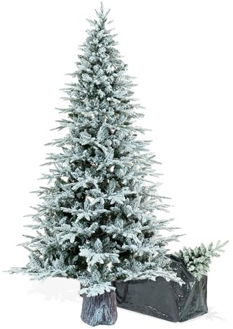 BOP Albero di Natale Innevato NewArtemide 150 cm, con Base Tronco Incorporata, Fogliame in PE Real Touch e PVC, Borsa Omaggio, Apertura ad Ombrello