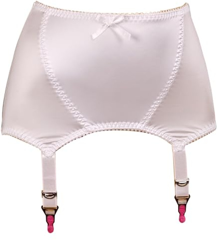 Yhtcwy Women's Stretchy Girdle Edge Vintage Satin Suspender, Sexy Garter Belt with 6 Adjustable Straps Metal Clips (White,XXL)