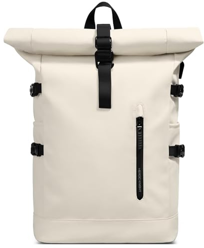 hk Sac a Dos Extensible 23L Sac Roll-Top Etanche Grand Sac a Dos PC Portable 15.6 Pouces avec USB Charging Port Pour Hommes Femmes Loisir Randonnée Camping Voyage (blanc)