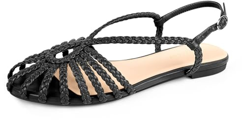 PIZZ ANNU Sophia - Sandalias planas trenzadas cómodas de espuma viscoelástica para caminar, de verano, estilo gladiador, con correa al tobillo y tiras