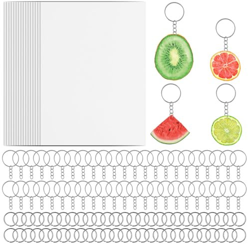 VAVPUP 325 Stück Schrumpffolien Set,Schrumpffolie zum Basteln Inklusiv 25 Schrumpffolienbögen,100 Schlüsselanhänger und 200 offene Reifen,Bastelset für Kinder,DIY Handwerk Dekorationen(325PCS)