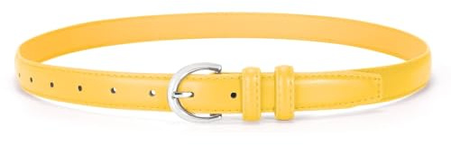 VONMELLI Women's Leather Belt For Jeans Dresses Adjustable Vintage Waist Belts For Women Fashion Leather Belt Classic Ladies Belts With Single Prong Buckle Yellow XL