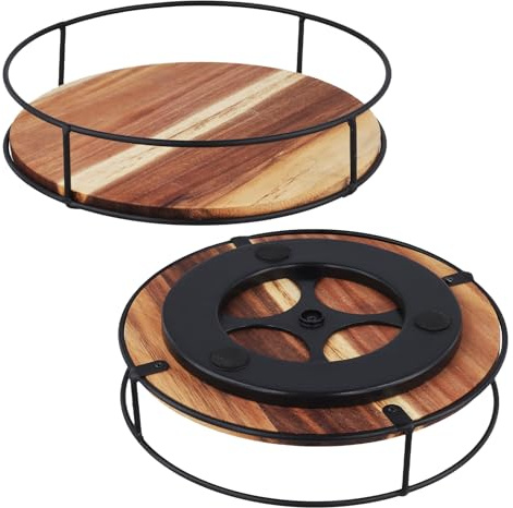 SYUTBOU 2 stycken roterande tallrikar organisatör trä, 23 cm serveringsfat vridbar bricka, 5,5 cm hög kryddhylla roterande arrangör, Lazy Susan för kök, skafferi
