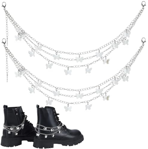 SOFPLATE 1 scatola Da 2 pezzi di Catene per Scarpe A Farfalla Tripli Strati Accessori per Stivali Catene con Fermagli In Lega Ciondoli per Scarpe Appesi Accessori per Stivali Scarpe Da Ginnastica Abbi