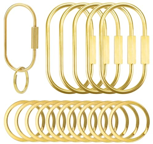 Huakeile Lot de 18 porte-clés en laiton de 6 cm, mousqueton doré avec boîte de rangement, fermoir à vis pour sac fourre-tout, sac à main, sac à main, robuste