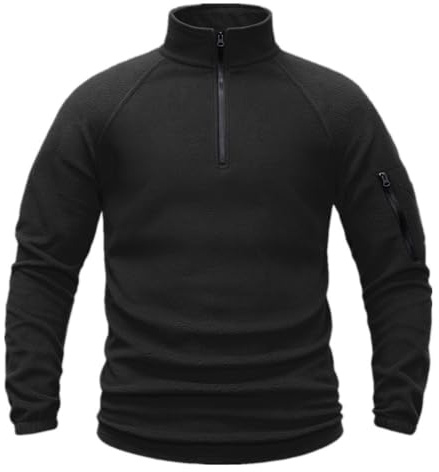 Generisch Jersey de forro polar para hombre, con media cremallera, sudadera de forro polar, para deporte, trabajo, invierno, caza, manga larga, funcional, invierno, chaqueta de lana, O negro., XXL
