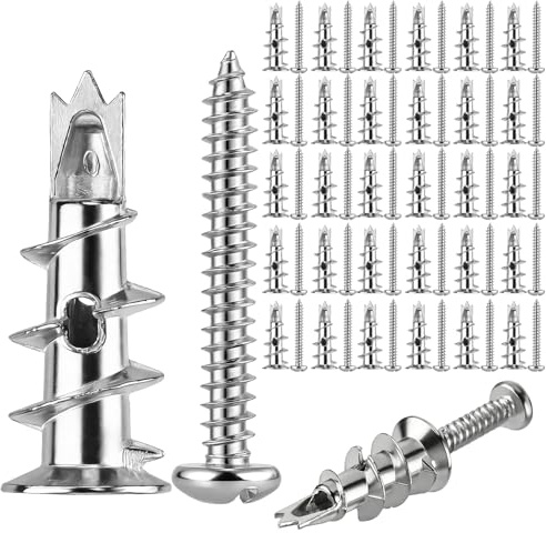 50 Pezzi Tasselli per Cartongesso con Viti, tasselli per cartongesso Tassello Autofilettante in Metallo, per il Fissaggio a Calcestruzzo, Mattoni,pietra