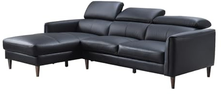 Vente-unique - Canapé d'angle Gauche en Cuir de Buffle Noir SALVI