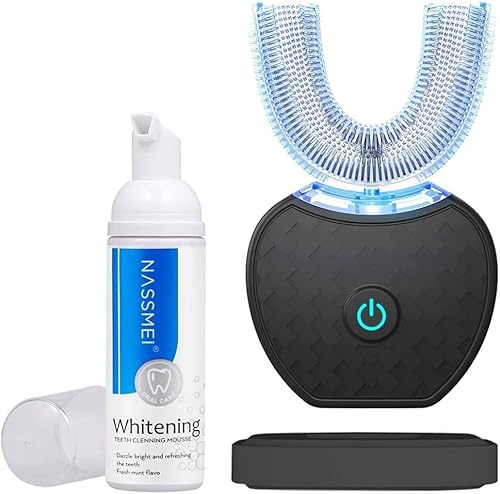 Spazzolino ad Ultrasuoni, 360° Spazzolino Automatico, Elettrico Spazzolino per Sbiancamento dei Denti con Timer (Nero)