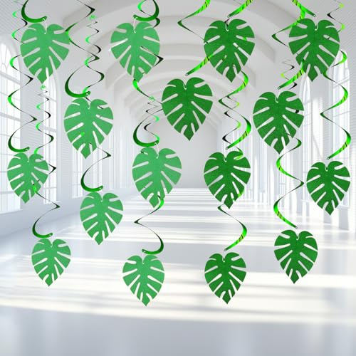 32 Piezas Hojas de Palma Remolinos Colgantes, Hawaiana Espirales Colgantes, Hawaiana Remolino Colgante, Hojas de Palma Serpentinas en Espiral, Espirales de Adorno para Fiesta Hawaiano Tropical Playa