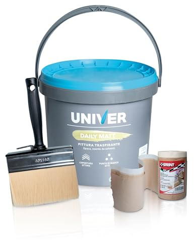 Pittura Bianca per Interni Lavabile 4 Litri Classe A+, Vernice Bianca per Muro Interno Traspirante Opaca ad Alta Copertura, con Pennello Plafone 10x4cm e Nastro per Mascheratura, Kit Pronto Uso
