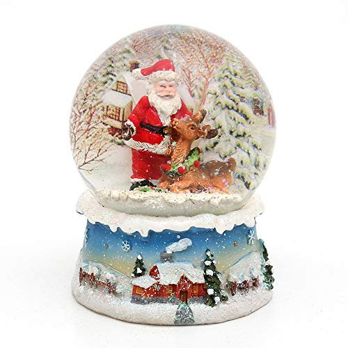 Palla di neve con Babbo Natale, dimensioni (Alt/Larg/Diametro sfera): circa 8,5 x 7 x 6,5 cm. Renna