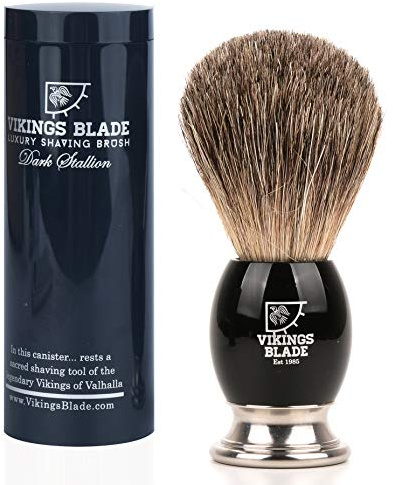 Luxury Shaving Brush for Men by VIKINGS BLADE, Ultra Heavy Acrylic & 316L Steel Handle, Super Strong Knot Backbone, Minimal Shedding, Fast Lather, Extremely Smooth & Plush on Skin (Dark Stallion)