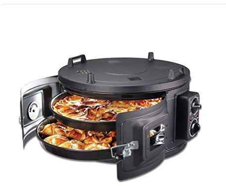 ITIMAT WHITE ELECTRICAL ROASTER/GRILL ROUND OVEN WITH THERMOSTAT 2 ENAMEL TRAYS (Black) Black