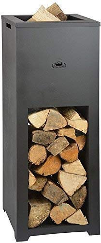 linoows Feuerschale mit Holzlager, Garten-Ofen, Terrassenofen, schwere Feuersäule, Stahl