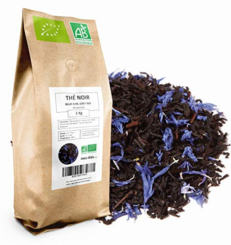 Thé Noir Bio aromatisé Blue Earl Grey Bergamote - 1 kg (400 tasses) - Thé en vrac 100% Agriculture Biologique - Thés Direct