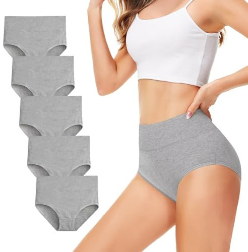 TUUHAW Braguita de Talle Alto Algodón para Mujer Pack de 5 Culotte Bragas de Cintura Alta Cómodo Talla Gris 2XL