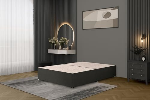 Bed Centre Bliss Grey Linen Divan Base – 4FT6 Double (135×190 cm) | No Drawers, No Headboard | Orthopaedic Platform Support | Breathable Linen | UK Made