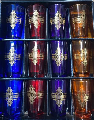 LS2 Lot de 12 verres à thé marocains multicolores unis