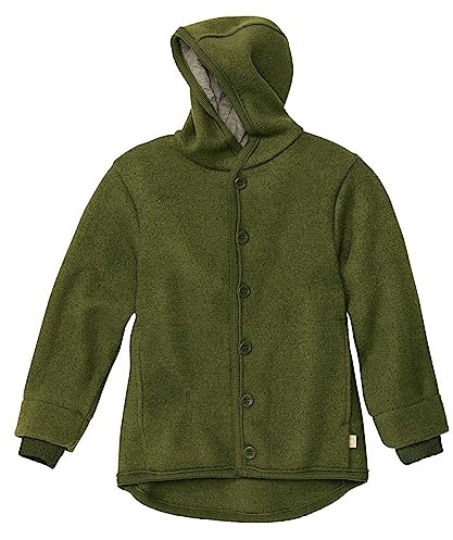 Disana Walk-jacka, 100 % ekologisk merinoull GOTS, IVN Best | med huva | baby småbarn barn unisex | Tillverkad i Tyskland, oliv, 98-104