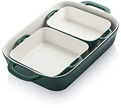 Sweejar Home Ceramic Bakeware Set, Rectangle Baking Pan for Cooking, Kitchen, Cake Dinner, Banquet and Daily Use, 32cm x 22cm Porcelain Bakeware (Jade)