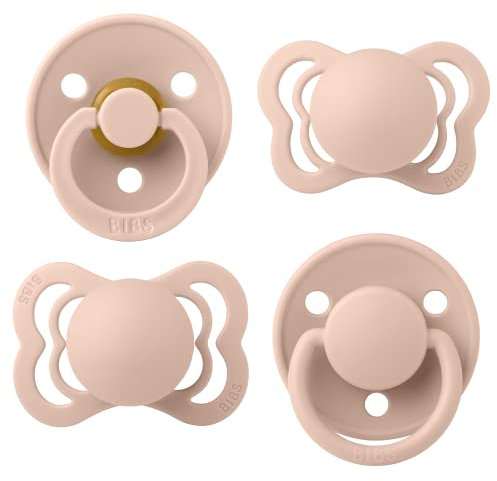 BIBS Schnuller 4er-Pack, Try it starter pack, BPA-frei, Kirschform, Symmetrische und Kiefergerechte Sauger. Naturkautschuk/Silikon, Hergestellt in Dänemark. 0-6 Monate (4er Pack), Blush