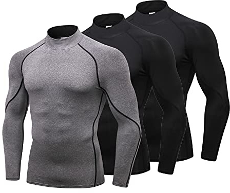 LANBAOSI 3 Pack Mens Mock Turtleneck Compression Shirts Long Sleeve Sun Protection Shirts Cooling Workout Gym Tops Undershirt