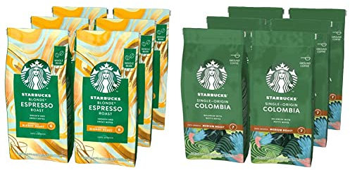 STARBUCKS Blonde Café De Grano Entero De Tostado Suave 6 Bolsa de 200g & Single Origin Colombia Café molido De Tostado Medio 6 Bolsa de 200g