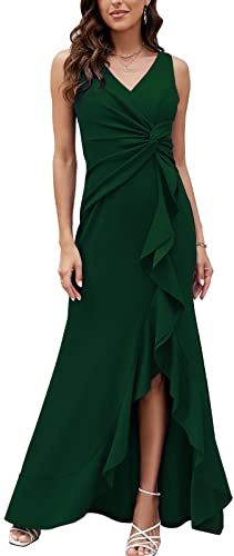 FQA Long Wedding Guest Dresses for Women Formal Gowns and Evening Dresses Green V Neck Sleeveless Split Wrap Elegant Dress for Women Evening Party