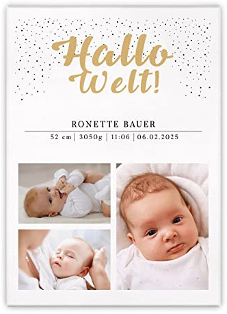 Maverton Fotoleinwand mit eigenem Foto - personalisiertes Fotocollage mit Holzrahmen - Größe 30x40 oder 50x70 - Wandbild auf Leinwand für für Mädchen - für Frauen - Hallo Welt! - 50 x 70 cm