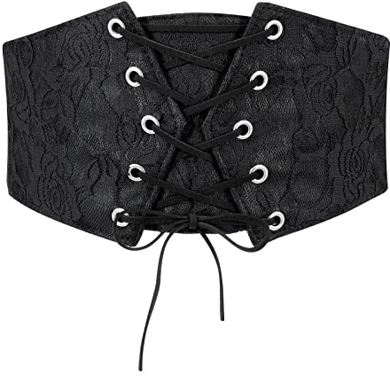 JasGood Cinturón elástico de corsé ancho para mujer, cinturón de cintura con cordones, cinturón para mujer, vestido de carnaval, festival, disfraz, A-negro., Fit Taillengröße 92cm-104cm