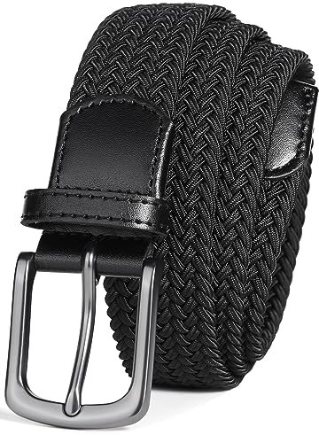 Bon4Extrao Stretch Gürtel Herren Schwarz, Geflochtener Elastischer Gürtel Herren Stoff ohne Löcher 35mm für Lässige Anzug Golf Hose, Flechtgürtel Stufenlos Verstellbar