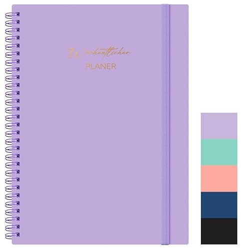 Qefuna planificador semanal, planificador de citas A5, calendario de citas semanales con la lista de tareas pendientes, PP Shell, 104 páginas de papel de 100 gramos, (púrpura)