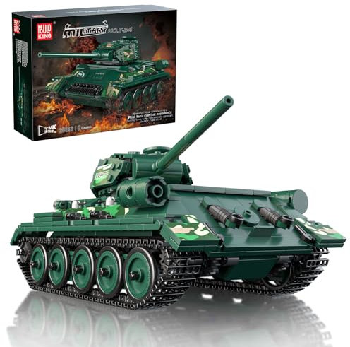 Mould King 20015 Technik Panzer Ferngesteuert Bausteine Modell T-34 Klemmbausteine Militär WW2 Tank Spielzeug Mit Fernbedienung Und App Dual Control(800 Teile)