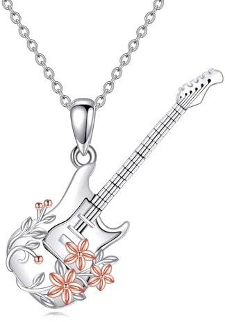 YFN Collier de Guitare Collier pendentif de Guitare en Argent Sterling Bijoux de Guitare pour Femmes Filles Cadeaux de Guitare pour Joueurs de Guitare