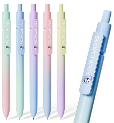 Fyra godisgelpennor, 5 st 0,7 mm snabbtorkande svarta bläckpennor fin spets smidig skrift avancerade serie unika pennor, skola kontor hemtillbehör roliga söta pennor gåvor (strålande)