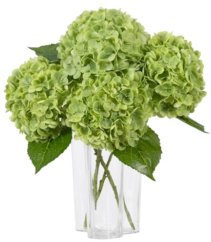 DuHouse 3 hortensias Artificiales Grandes, 50 cm, látex de Tacto Real, hortensias realistas para el hogar, Ramos de Boda, centros de Mesa, Fiestas, decoración de Sala de Estar (Verde)
