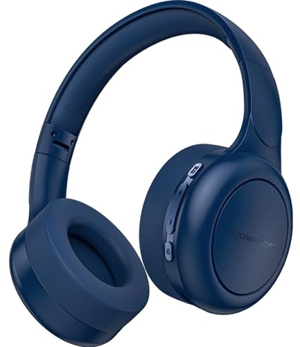 Boompods Headpods tune over ear-hörlurar – vikbara Bluetooth-hörlurar over-ear-design, lätt trådlöst headset med inbyggd mikrofon, 65 timmar trådlös speltid, kudde skum komfort – blå