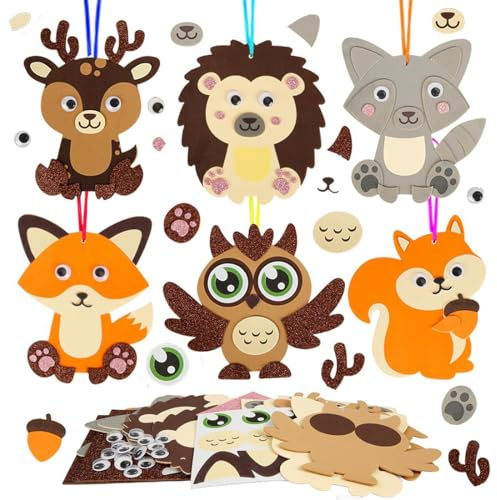 KEWUF 6 Pcs Bricolage Petits animaux Enfant, Kit d’artisanat de Petits animaux pour les enfants, Artisanat avec Autocollant en Mousse, Décoration Suspendue Loisir Créatif Activité Manuelle